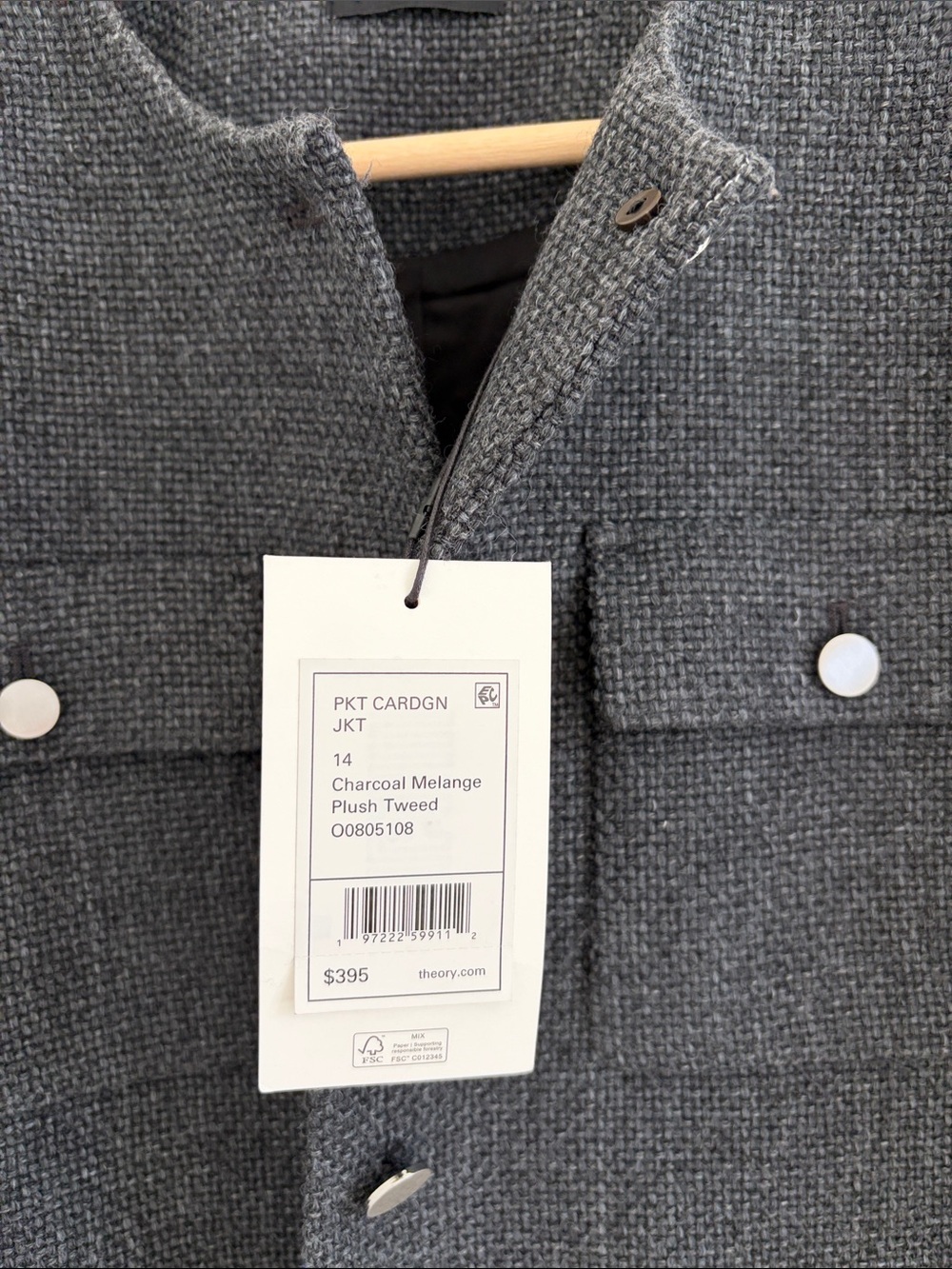 New Theory Charcoal Gray Boxy Wool-Blend Jacket - Picture 6 of 6